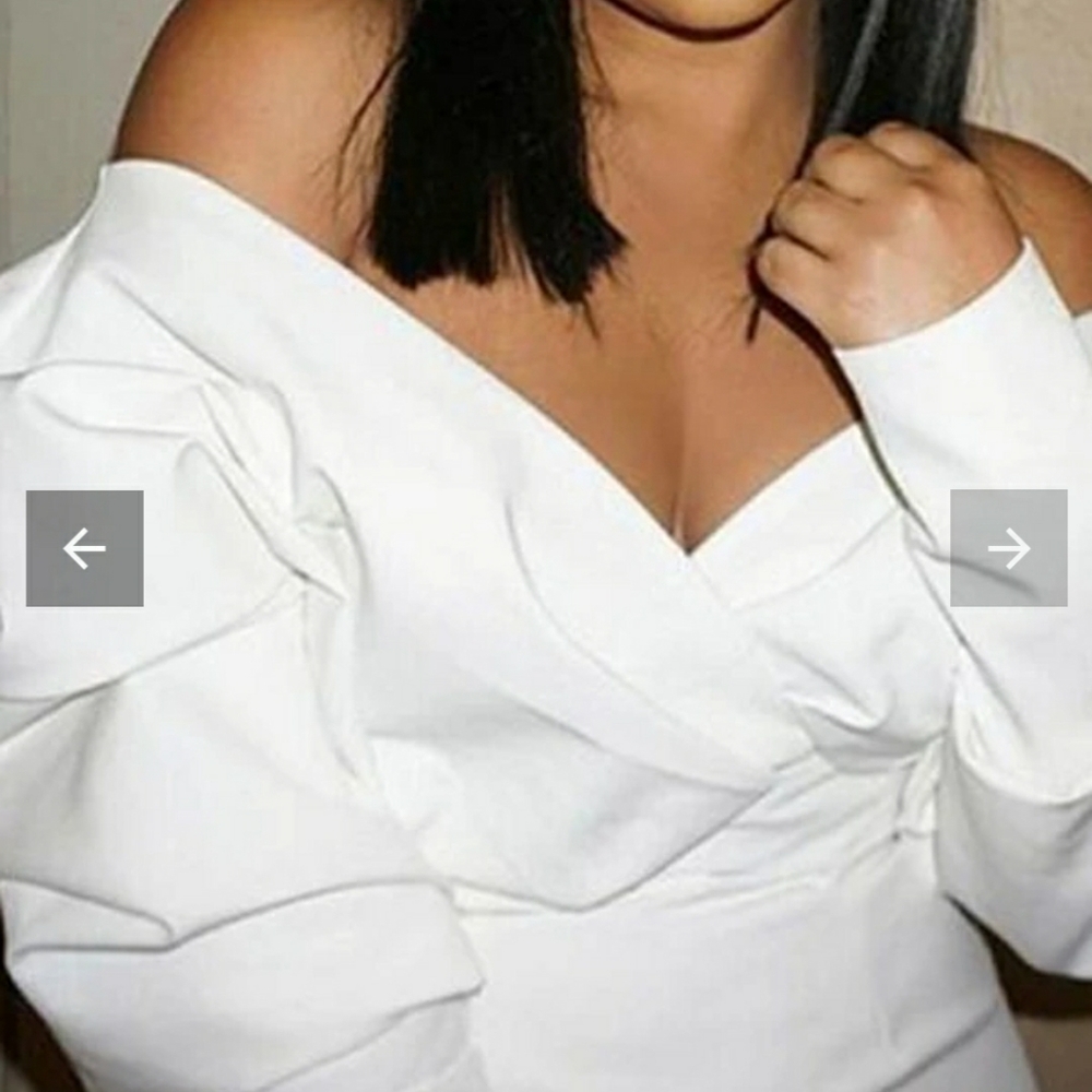 Off Shoulder Cascading Ruffle Puff Sleev - Picture 2 of 2
